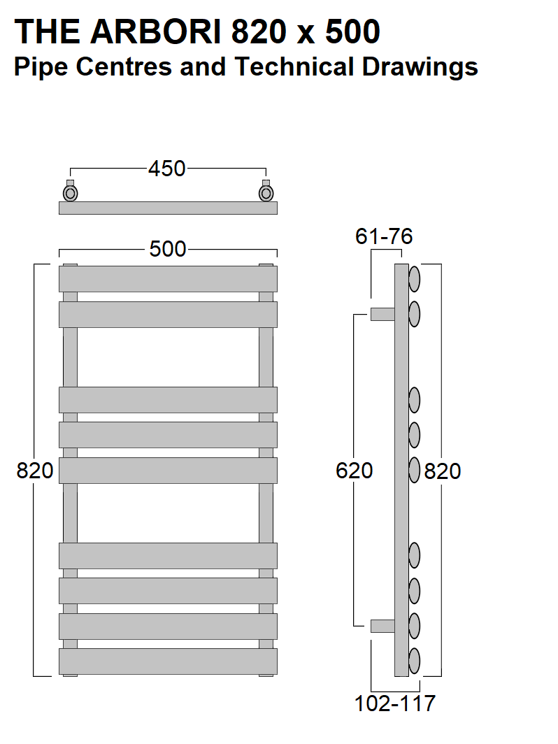 Arbori Towel Rail 820 x 500, Chrome